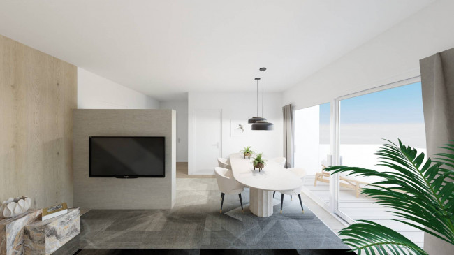 Three-room apartment with large windows and two terraces