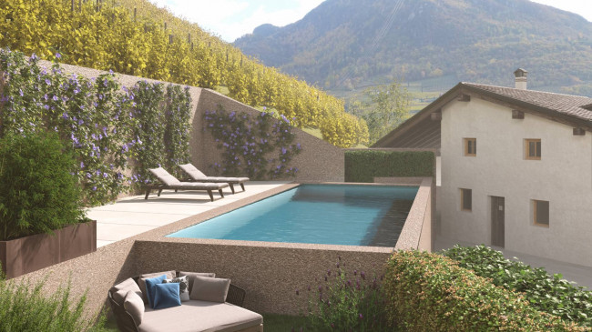 Stilvolle 3-Zimmer-Wohnung mit Balkon, zwei Garagen und Pool in den Weinbergen von Bozen Gries