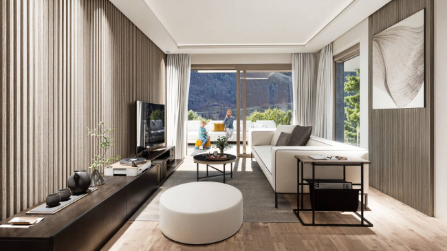 Moderne 3-Zimmer-Attikawohnung mit zwei Terrassen und Dachboden in Montan