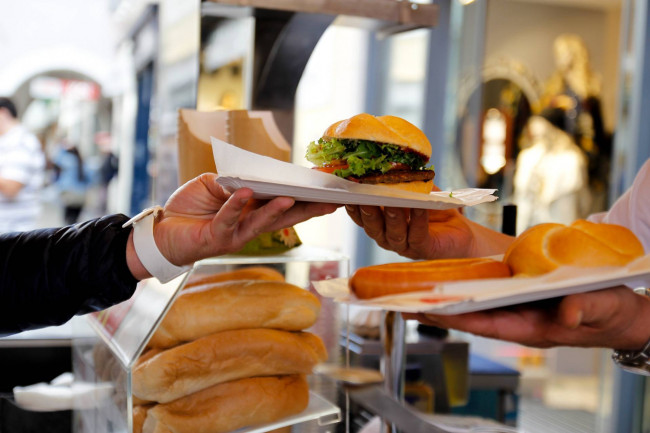 Traditional sausage stand in the heart of Bolzano’s old town