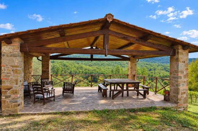 Complesso colonico in posizione panoramica con piscina e  ampio terreno in vendita a Bucine